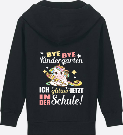 Einschulung Zip-Hoodie: Bye Bye Kindergarten Einhorn - Black