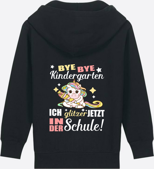 Einschulung Zip-Hoodie: Bye Bye Kindergarten Einhorn - Black