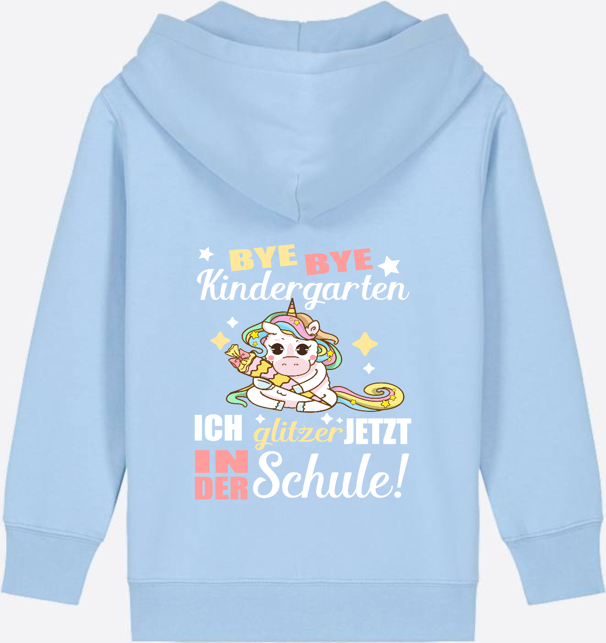 Einschulung Zip-Hoodie: Bye Bye Kindergarten Einhorn - Blue Soul