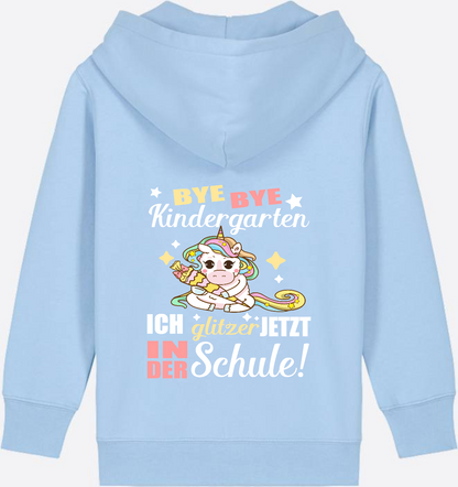 Einschulung Zip-Hoodie: Bye Bye Kindergarten Einhorn - Blue Soul