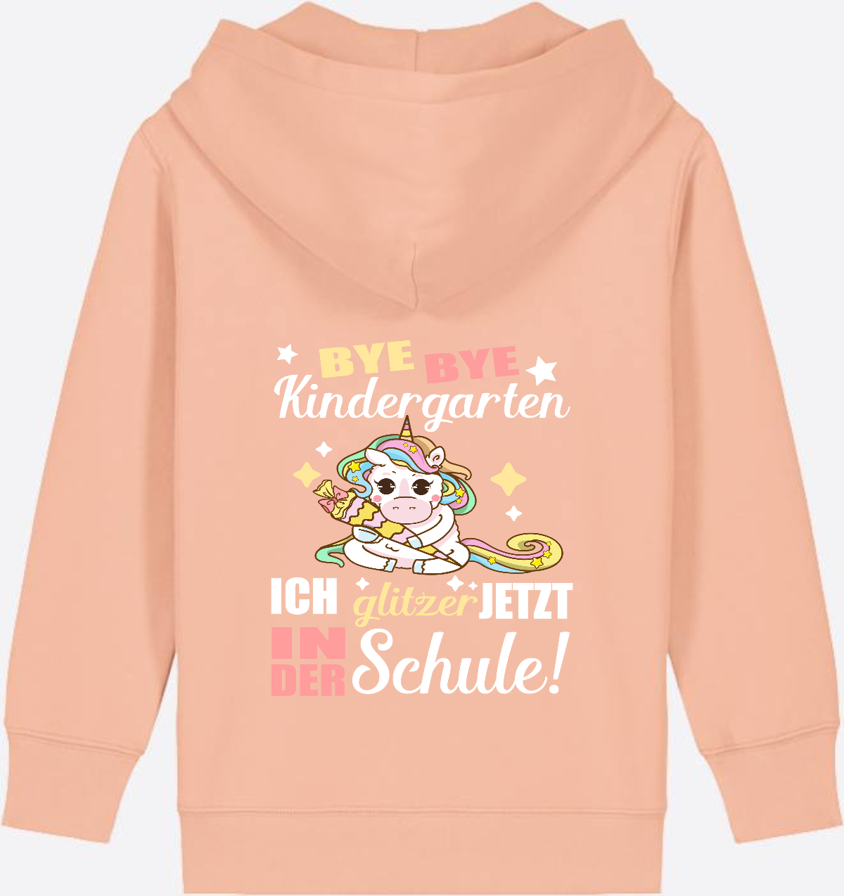 Einschulung Zip-Hoodie: Bye Bye Kindergarten Einhorn - Fraiche Peche