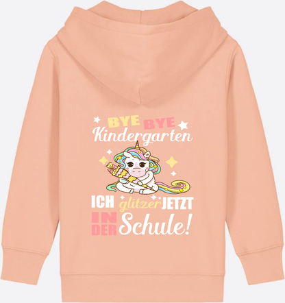 Einschulung Zip-Hoodie: Bye Bye Kindergarten Einhorn - Fraiche Peche