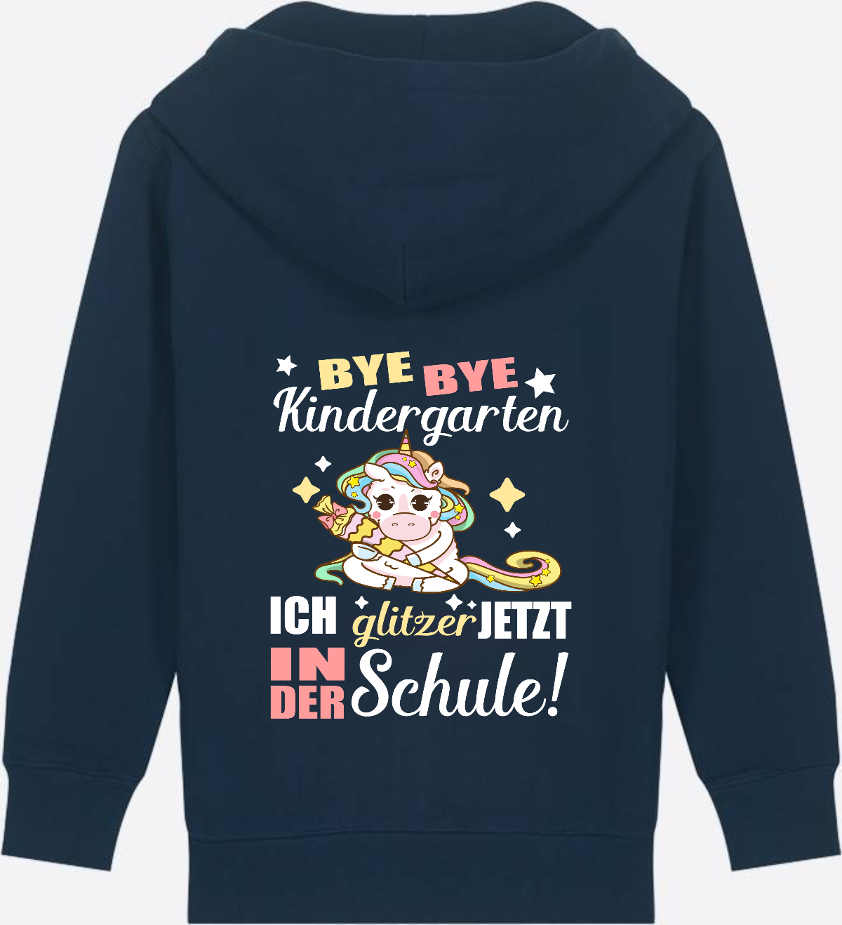 Einschulung Zip-Hoodie: Bye Bye Kindergarten Einhorn - French Navy