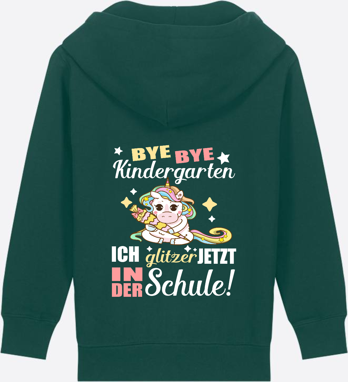 Einschulung Zip-Hoodie: Bye Bye Kindergarten Einhorn - Glazed Green