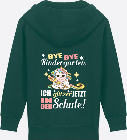 Einschulung Zip-Hoodie: Bye Bye Kindergarten Einhorn - Glazed Green