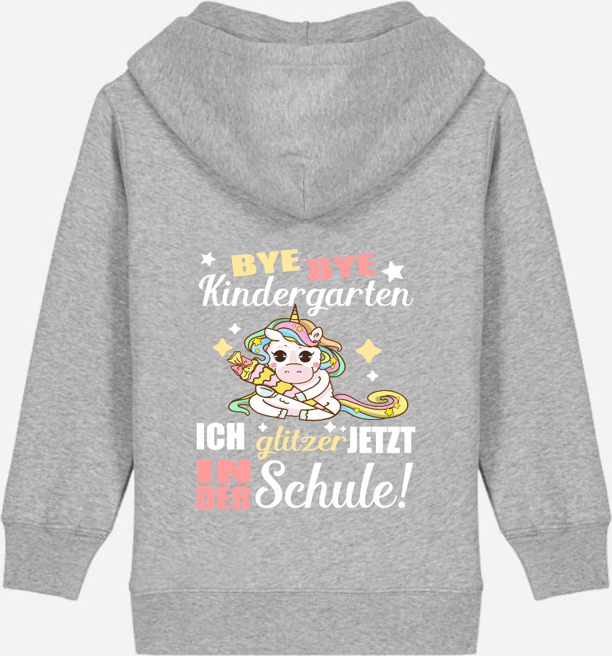 Einschulung Zip-Hoodie: Bye Bye Kindergarten Einhorn - Heather Grey