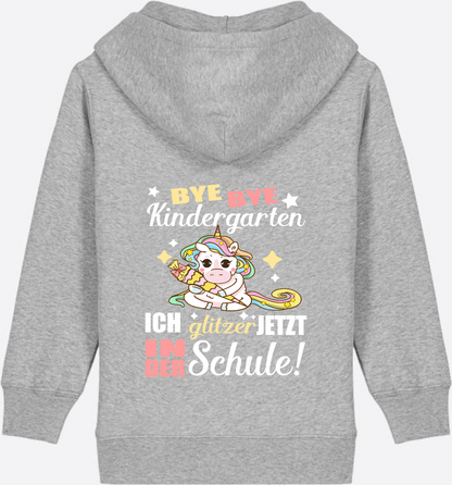 Einschulung Zip-Hoodie: Bye Bye Kindergarten Einhorn - Heather Grey