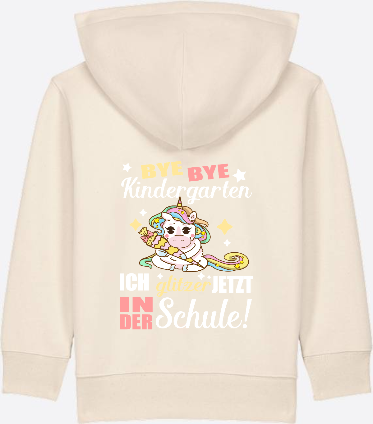 Einschulung Zip-Hoodie: Bye Bye Kindergarten Einhorn - Natural Raw