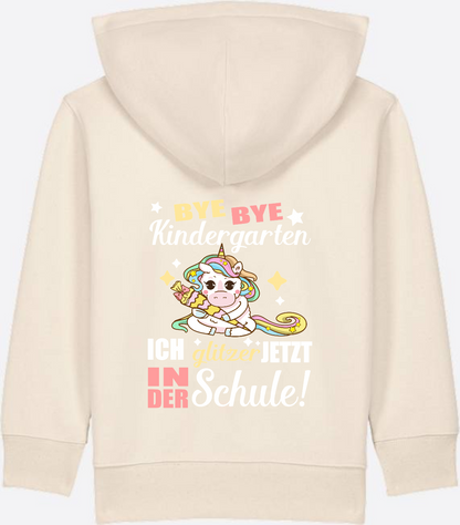 Einschulung Zip-Hoodie: Bye Bye Kindergarten Einhorn - Natural Raw