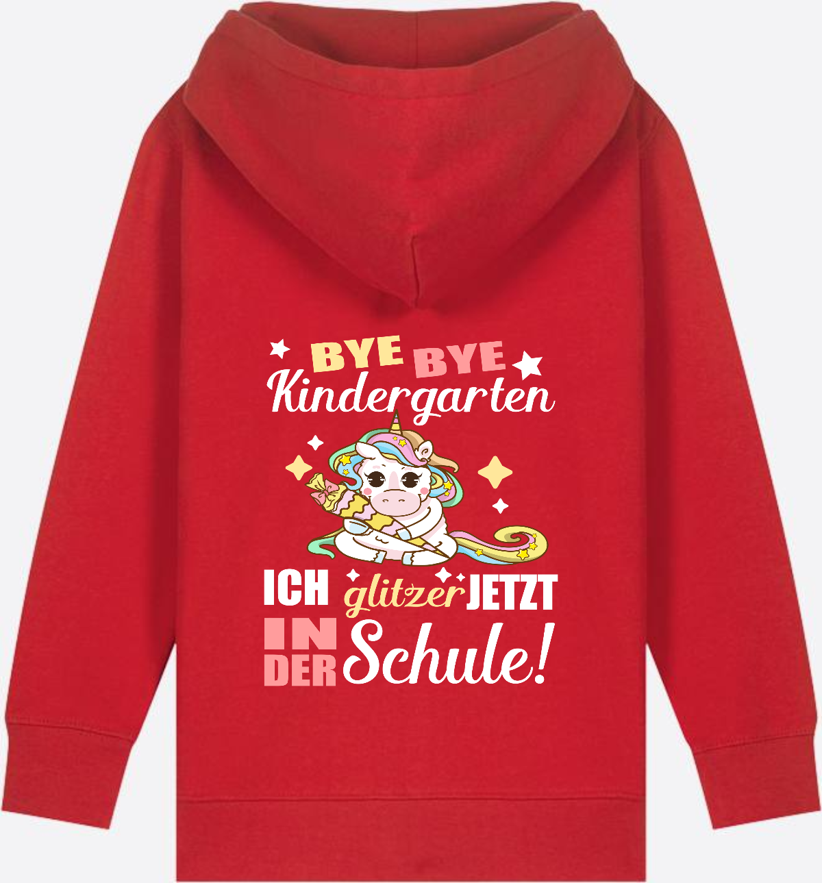 Einschulung Zip-Hoodie: Bye Bye Kindergarten Einhorn - Red