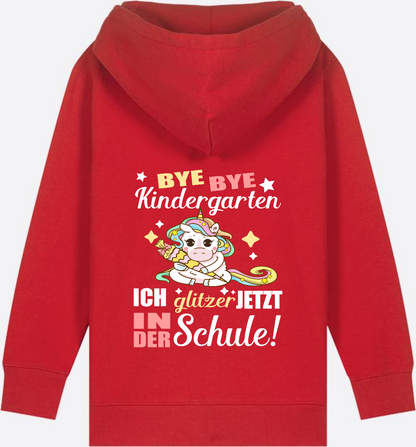 Einschulung Zip-Hoodie: Bye Bye Kindergarten Einhorn - Red