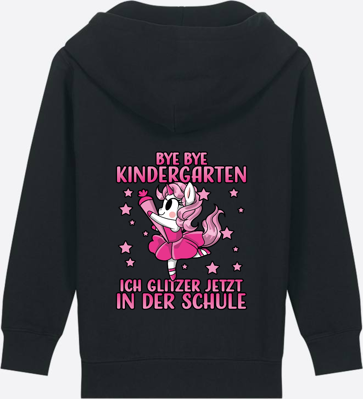 Einschulung Zip-Hoodie: Bye Bye Kindergarten Einhorn - Black