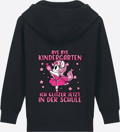 Einschulung Zip-Hoodie: Bye Bye Kindergarten Einhorn - Black