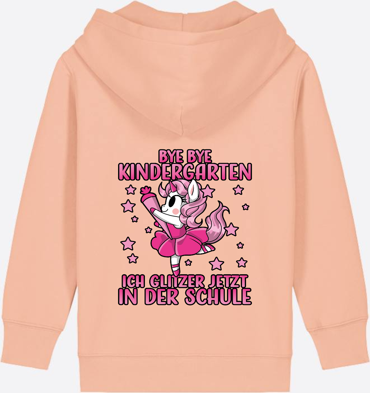 Einschulung Zip-Hoodie: Bye Bye Kindergarten Einhorn - Fraiche Peche