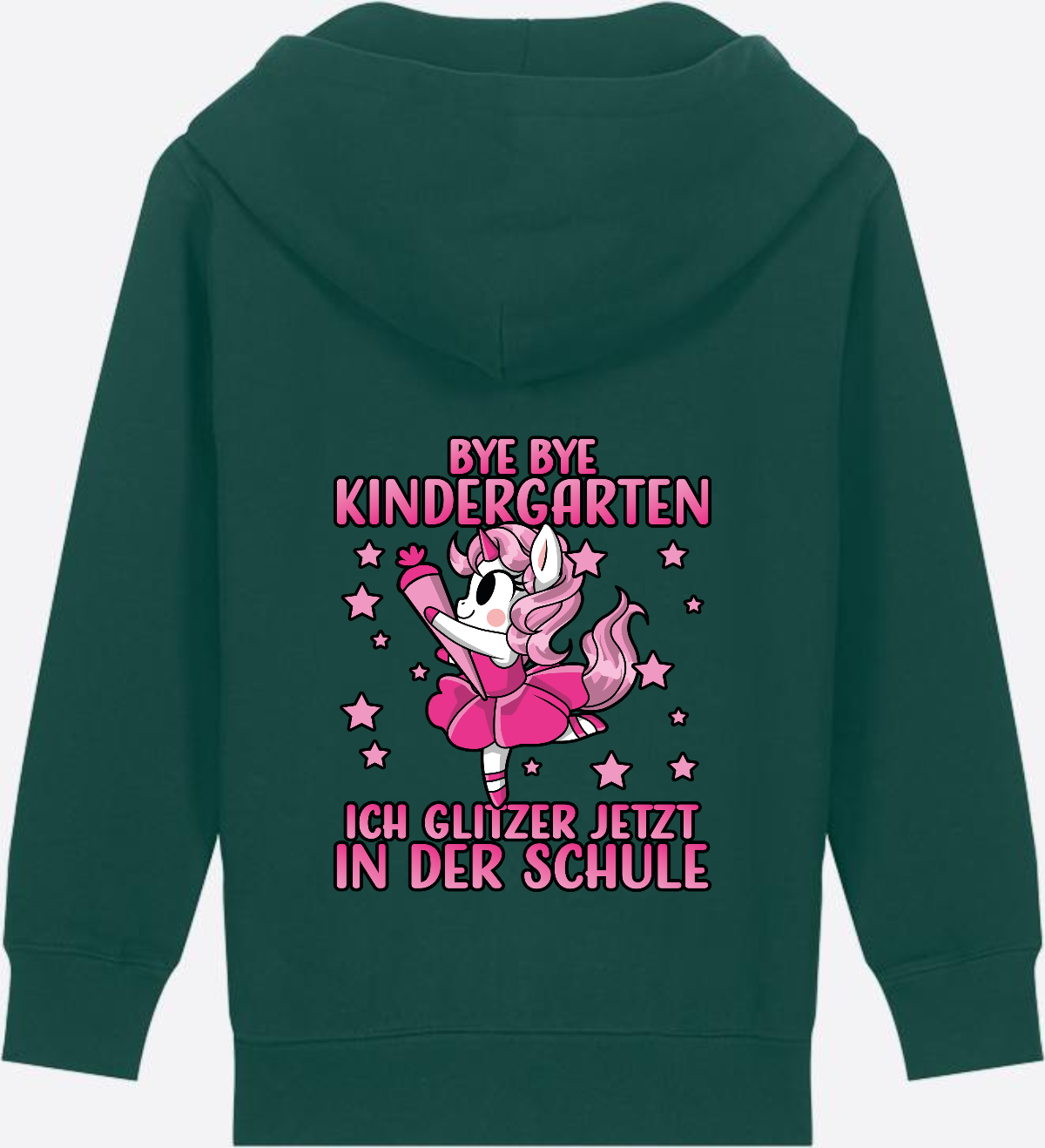 Einschulung Zip-Hoodie: Bye Bye Kindergarten Einhorn - Glazed Green