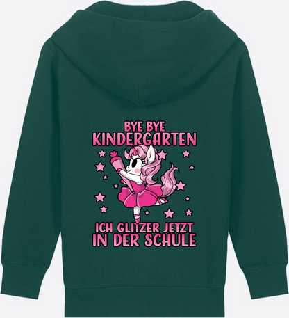 Einschulung Zip-Hoodie: Bye Bye Kindergarten Einhorn - Glazed Green