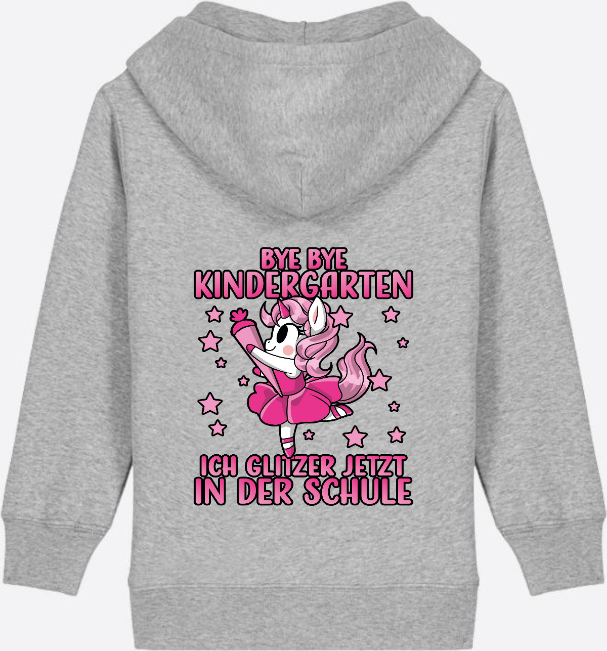 Einschulung Zip-Hoodie: Bye Bye Kindergarten Einhorn - Heather Grey