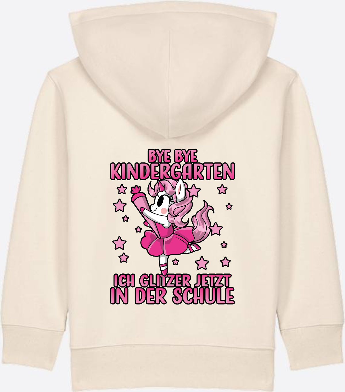 Einschulung Zip-Hoodie: Bye Bye Kindergarten Einhorn - Natural Raw