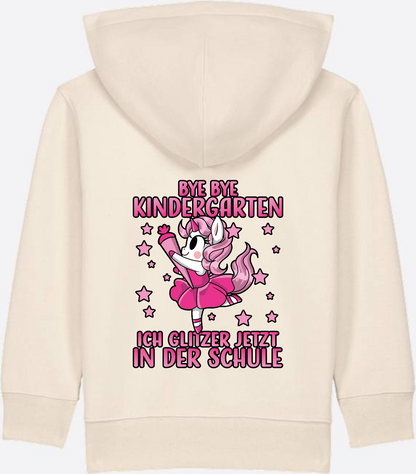 Einschulung Zip-Hoodie: Bye Bye Kindergarten Einhorn - Natural Raw