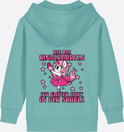 Einschulung Zip-Hoodie: Bye Bye Kindergarten Einhorn - Teal Monstera