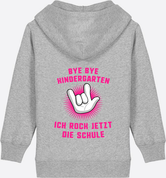 Einschulung Zip-Hoodie: Bye Bye Kindergarten, ich rock die Schule! - Heather Grey