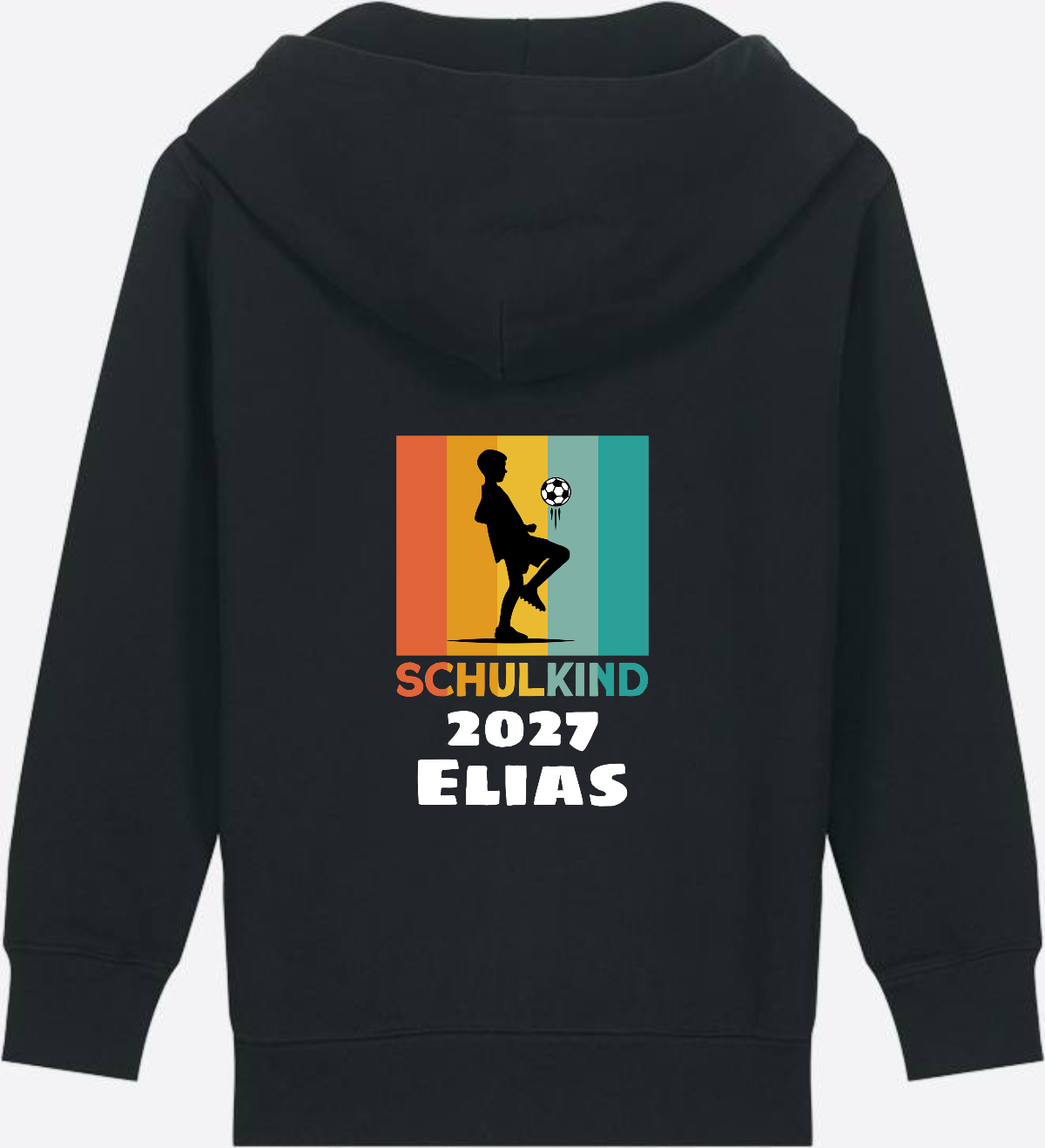 Einschulung Zip-Hoodie Fußball Retro weiß mit Wunschnamen - Black