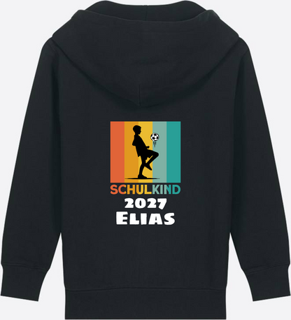 Einschulung Zip-Hoodie Fußball Retro weiß mit Wunschnamen - Black