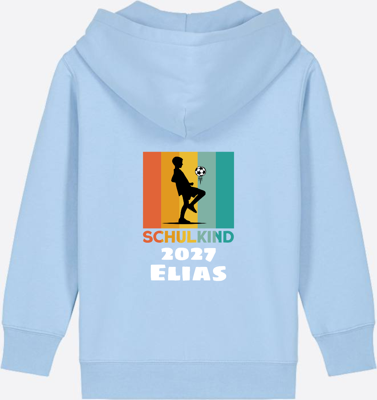 Einschulung Zip-Hoodie Fußball Retro weiß mit Wunschnamen - Blue Soul