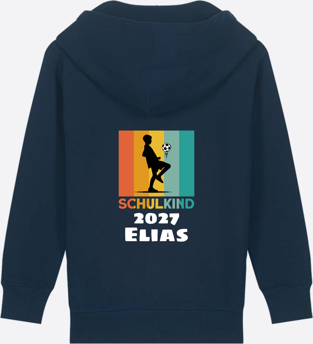 Einschulung Zip-Hoodie Fußball Retro weiß mit Wunschnamen - French Navy