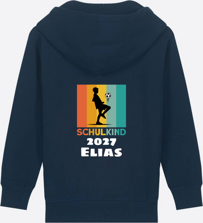 Einschulung Zip-Hoodie Fußball Retro weiß mit Wunschnamen - French Navy