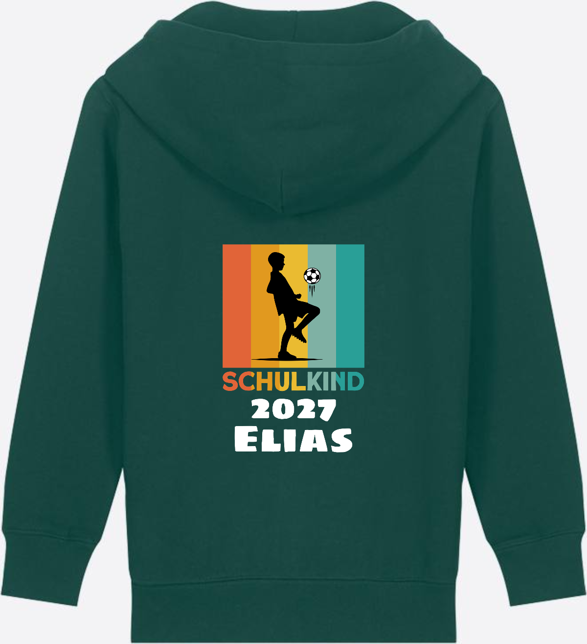 Einschulung Zip-Hoodie Fußball Retro weiß mit Wunschnamen - Glazed Green