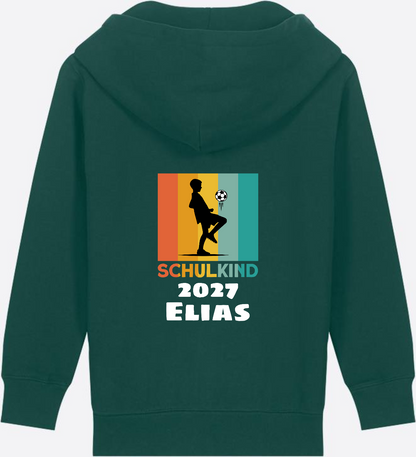 Einschulung Zip-Hoodie Fußball Retro weiß mit Wunschnamen - Glazed Green