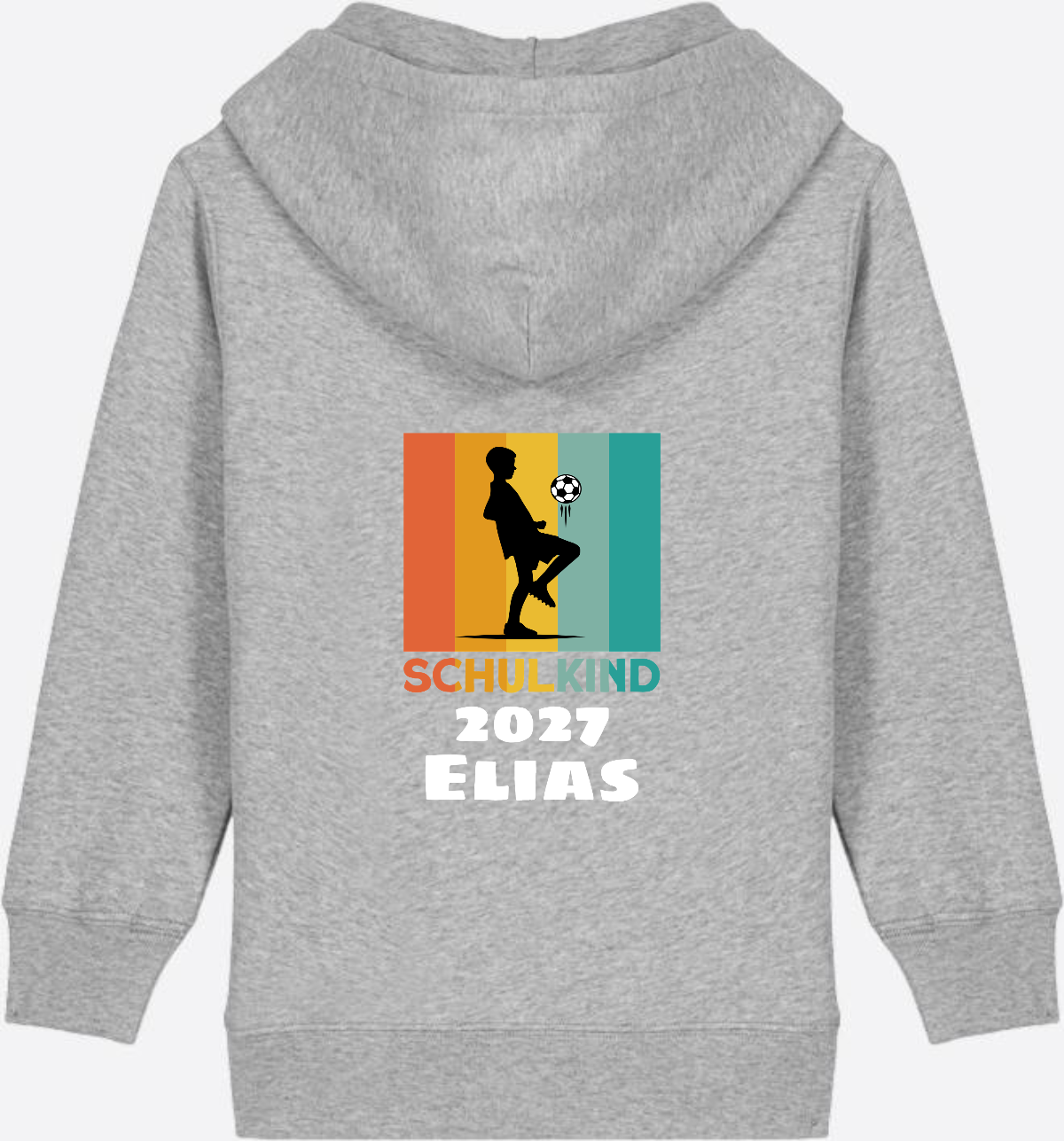 Einschulung Zip-Hoodie Fußball Retro weiß mit Wunschnamen - Heather Grey