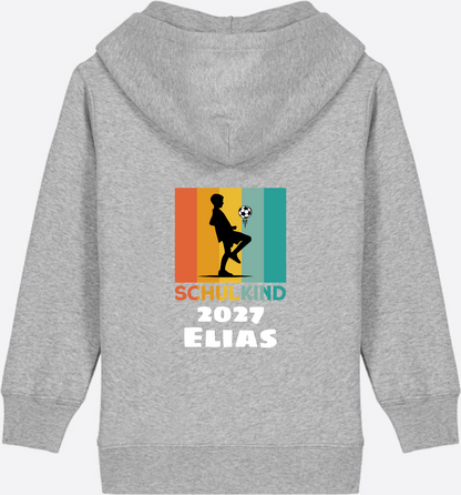 Einschulung Zip-Hoodie Fußball Retro weiß mit Wunschnamen - Heather Grey