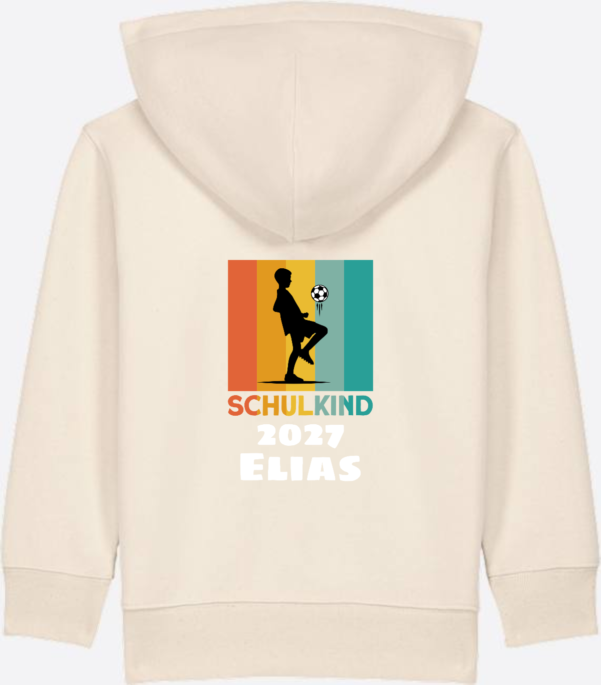 Einschulung Zip-Hoodie Fußball Retro weiß mit Wunschnamen - Natural Raw