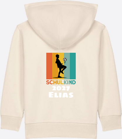 Einschulung Zip-Hoodie Fußball Retro weiß mit Wunschnamen - Natural Raw
