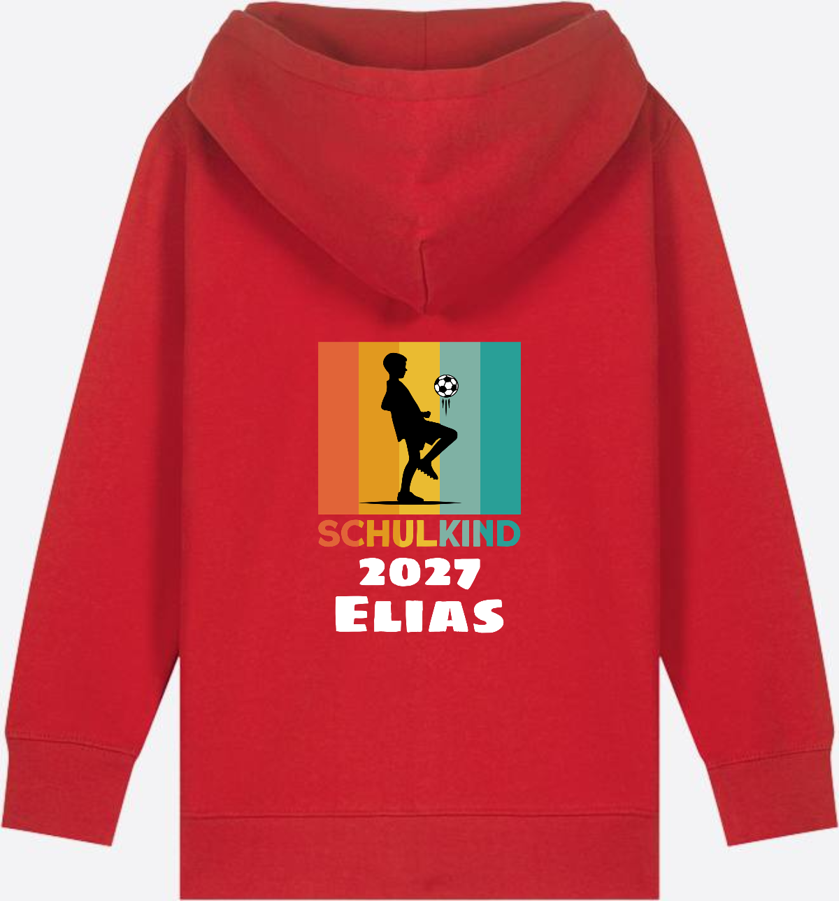 Einschulung Zip-Hoodie Fußball Retro weiß mit Wunschnamen - Red