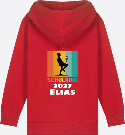 Einschulung Zip-Hoodie Fußball Retro weiß mit Wunschnamen - Red