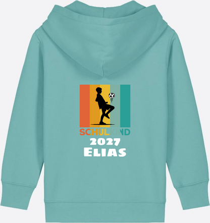 Einschulung Zip-Hoodie Fußball Retro weiß mit Wunschnamen - Teal Monstera