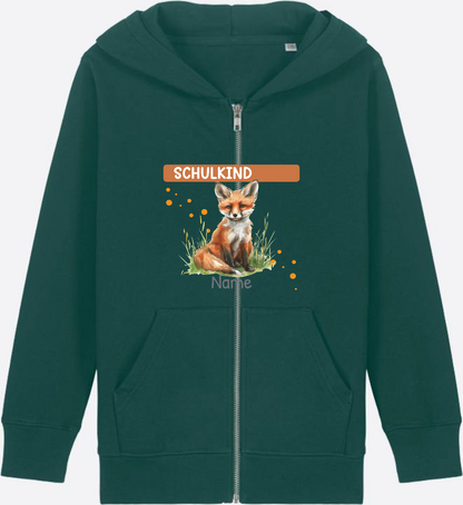 Einschulung Zip-Hoodie – Personalisiertes Geschenk mit Namen - Glazed Green Herzseite