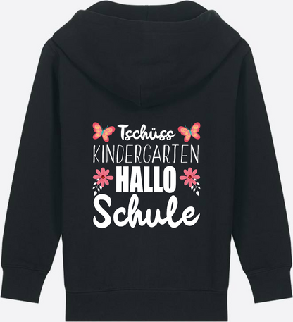 Einschulung Zip-Hoodie – Tschüss Kindergarten, Hallo Schule - Black
