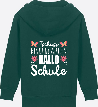 Einschulung Zip-Hoodie – Tschüss Kindergarten, Hallo Schule - Glazed Green