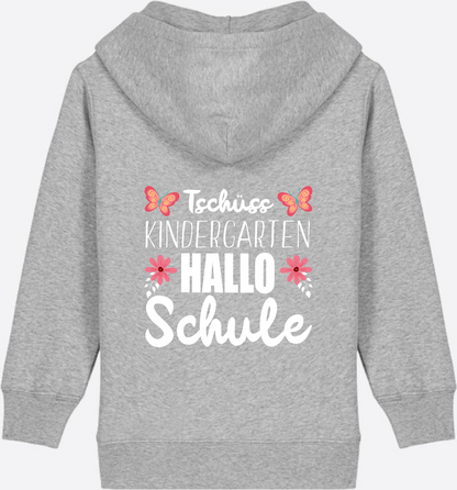 Einschulung Zip-Hoodie – Tschüss Kindergarten, Hallo Schule - Heather Grey