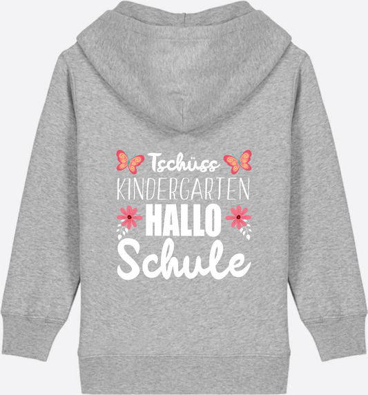 Einschulung Zip-Hoodie – Tschüss Kindergarten, Hallo Schule - Heather Grey