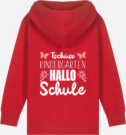 Einschulung Zip-Hoodie – Tschüss Kindergarten, Hallo Schule - Red