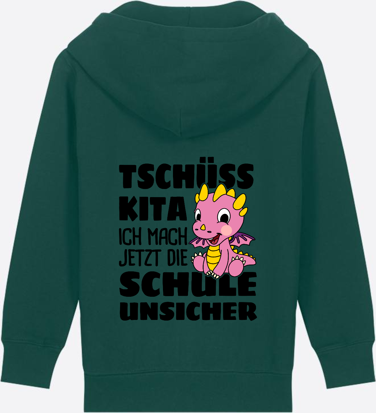 Einschulung Zip-Hoodie: Tschüss Kita mit rosa Drachen & Name - Glazed Green