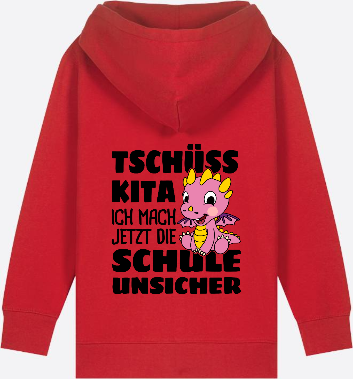 Einschulung Zip-Hoodie: Tschüss Kita mit rosa Drachen & Name - Red
