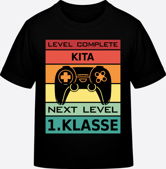 Einschulungs-Shirt: Next Level 1. Klasse mit Wunschnamen - Black