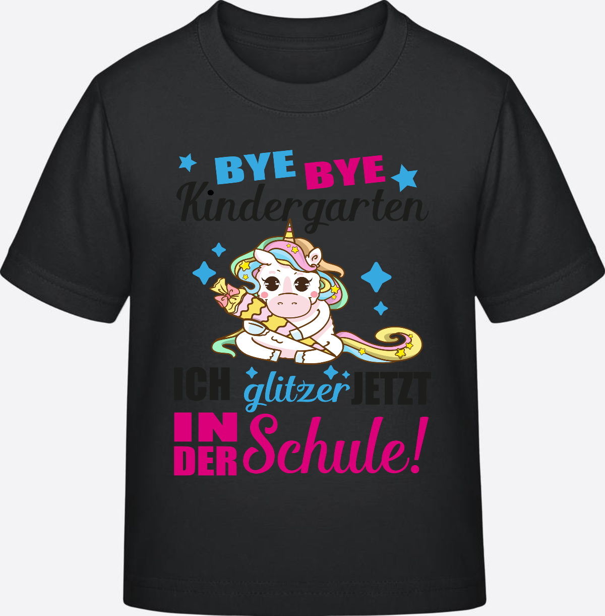 Einschulungs-T-Shirt Einhorn: Ich glitzer jetzt in der Schule - Black