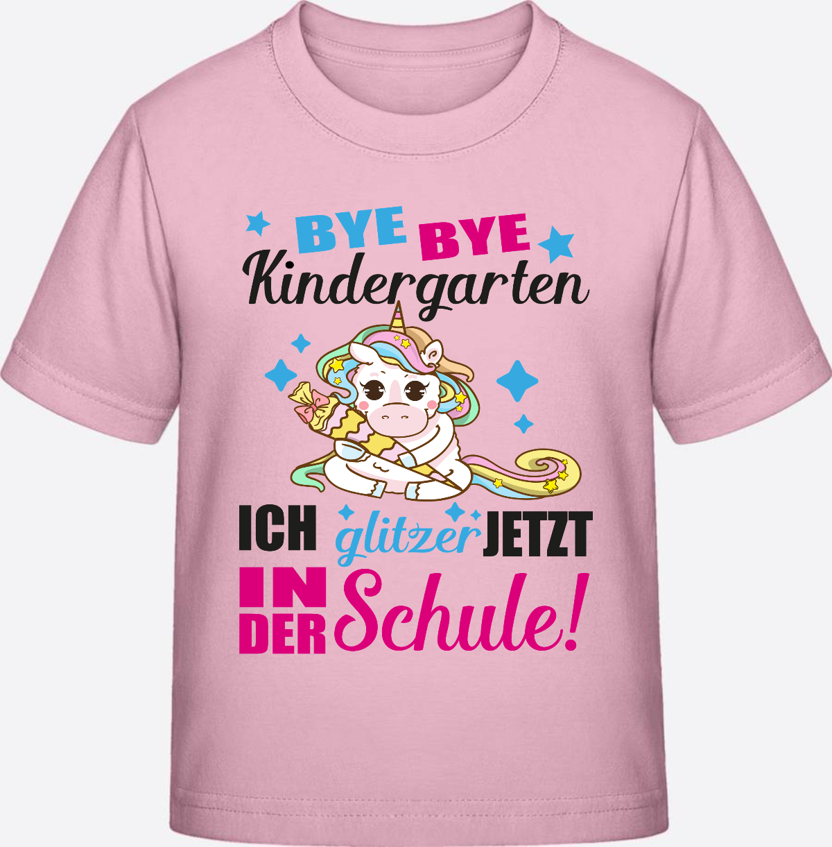 Einschulungs-T-Shirt Einhorn: Ich glitzer jetzt in der Schule - Cotton Pink